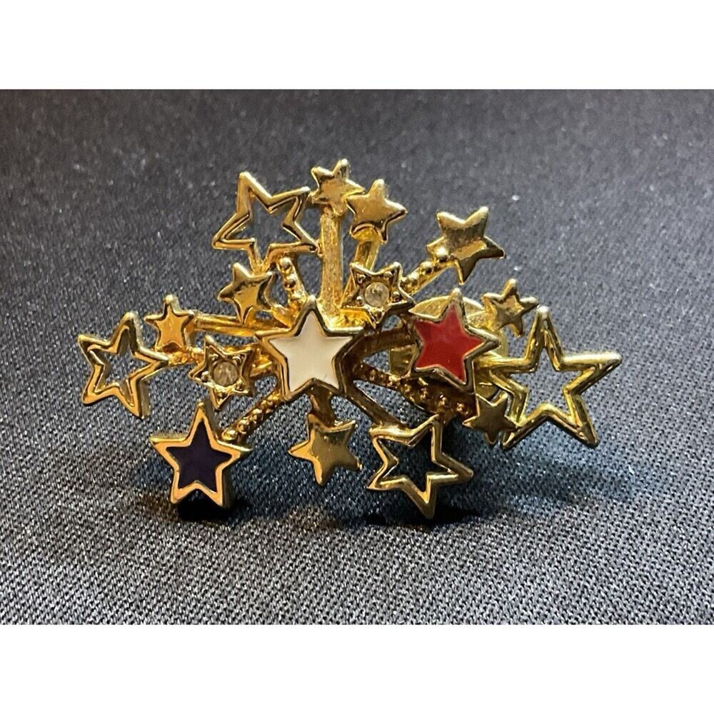 Avon 1996 Vintage American Firework Pin, Red, White, Blue Enamel Rhinestone